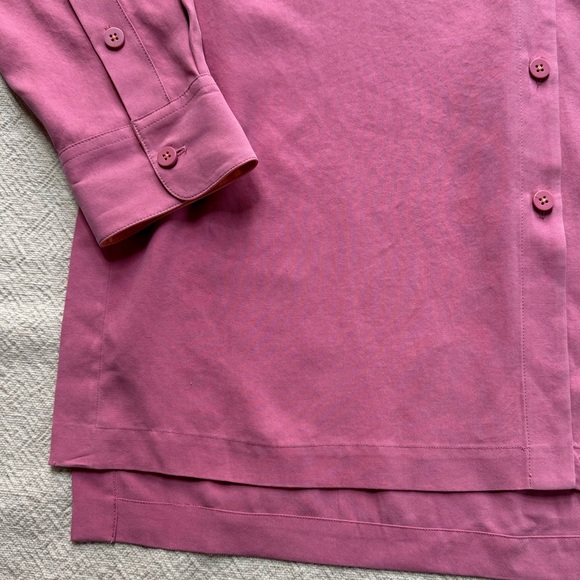 NEW GO Silk Charmeuse Watermelon Pink Button‎ Front Shirt & Pants Set M - Picture 3 of 13